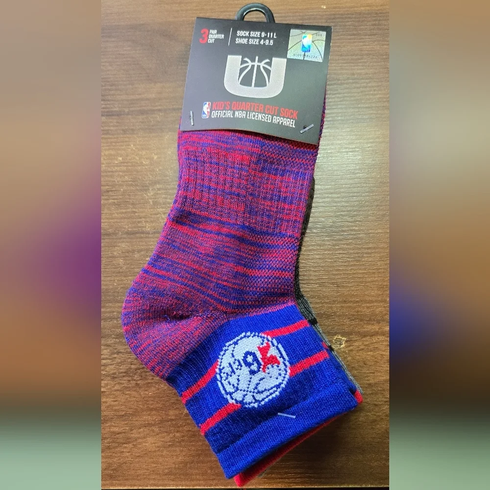 NBA 76ers 3 Pack Kids' Red and Blue Quarter Cut Socks